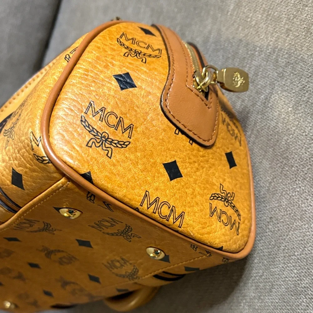 MCM Cognac Visetos Boston/Satchel Bag with Charms